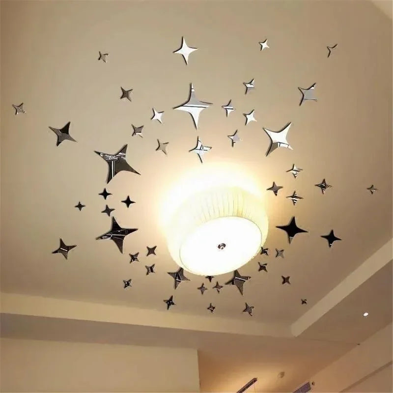 50Pcs Mirror Effect Star Shape Wall Decals - Removable Home Decor Stickers