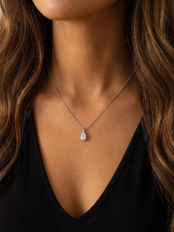 Sterling Silver Pear Shape Zircon Necklace for Women Engagement Wedding Minimalist Jewelry