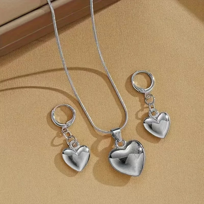 Heart-Shaped Necklace and Earring Jewelry Set for Women - Gold & Silver Options