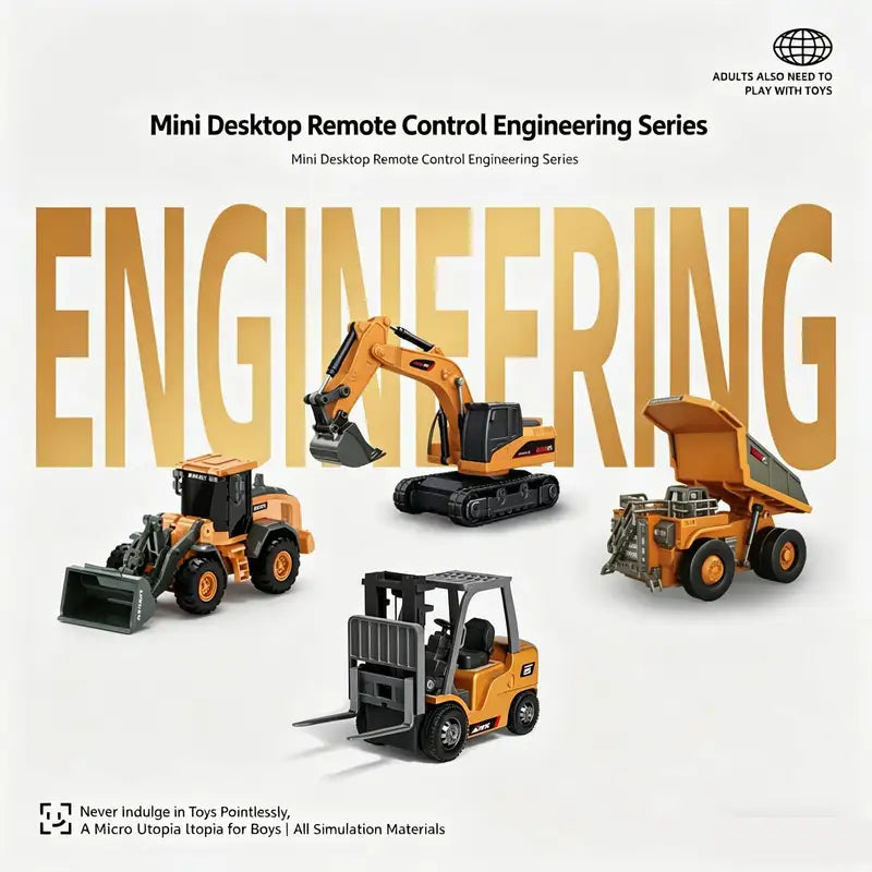 1/64 Scale Remote Control Construction Vehicles Set - Bulldozer Excavator Forklift RC Toy for Ages 14+