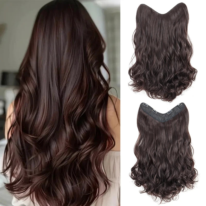 24-Inch Synthetic Long Curly Hair Extension V-Shaped One Piece Fluffy Hairpiece for Women