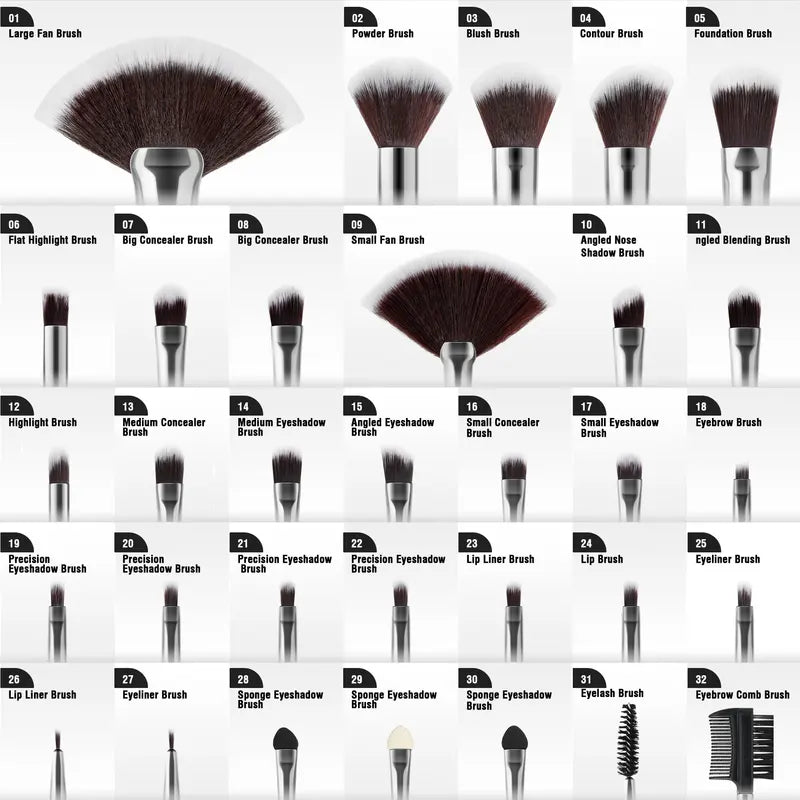 Makeup Brush Set with 32 Cosmetic Tools for Powder, Eye Shadow, Foundation & Blush
