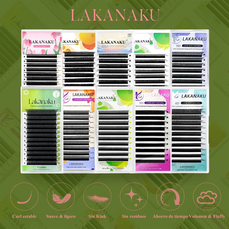 False Eyelash Extensions 3D 4D 5D 6D 7D 8D Volume Lashes - Assorted Colors & Curl Options