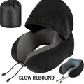 Travel Neck Pillow with Memory Foam & Hooded Design - Portable U-Shaped Support Cushion