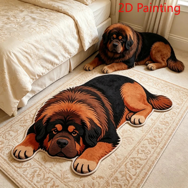 Dog Pattern Plush Rug for Living Room and Bedroom - Soft, Washable Animal-Shaped Carpet