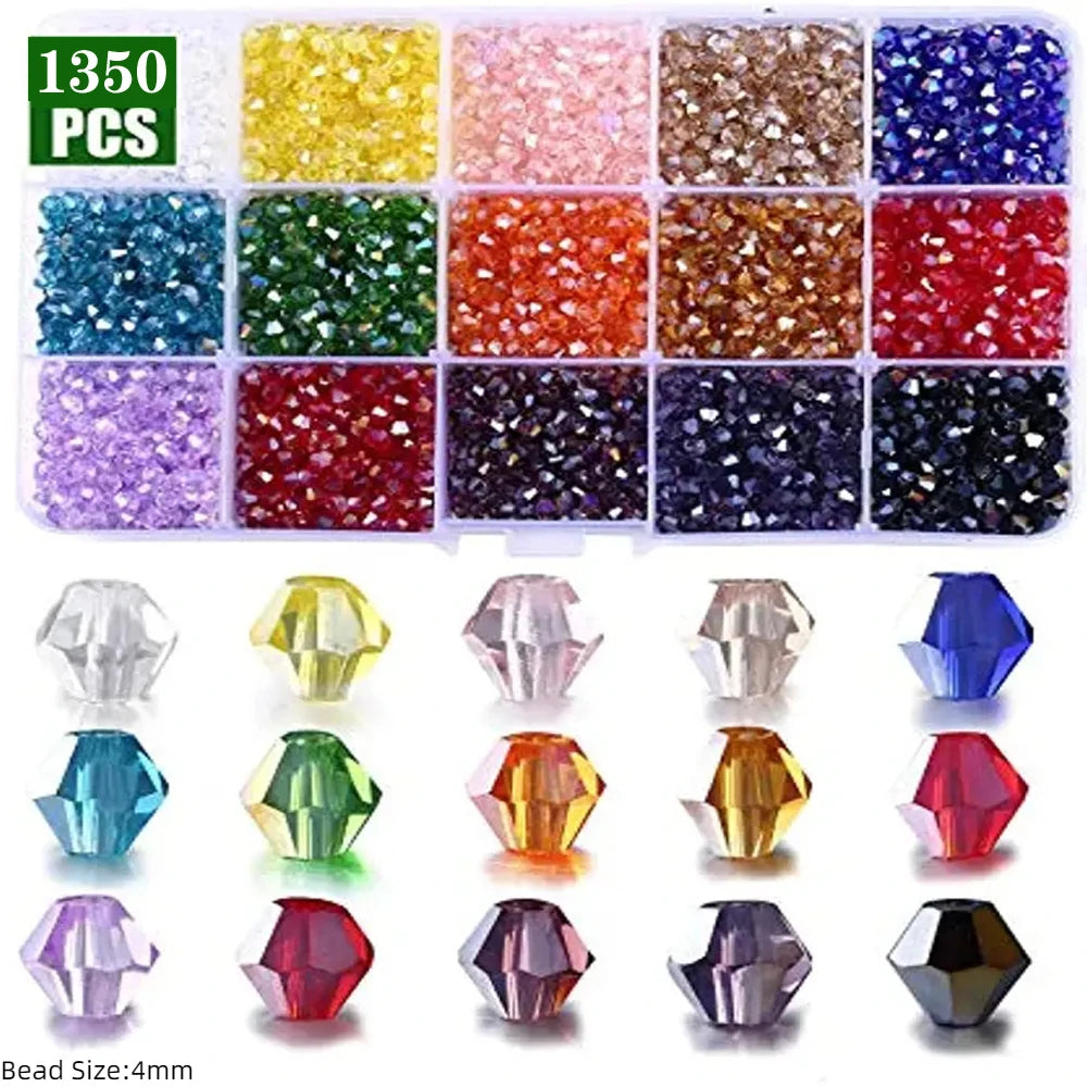 Crystal Bead Set for Jewelry Making - Irregular Glass Bicone Spacer Kit, Multi-Color