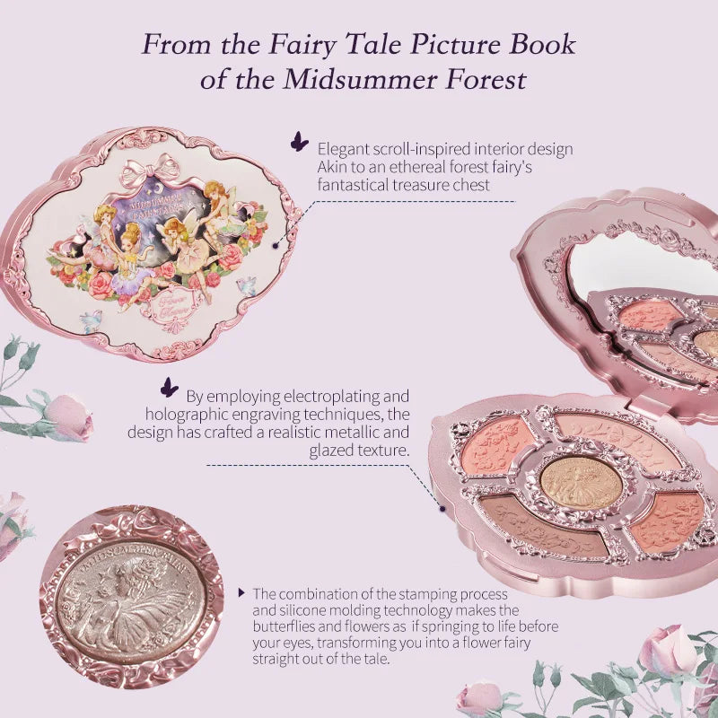 Flower Knows Midsummer Fairy Tales Embossed Matte Glitter Eyeshadow Palette - Highly Pigmented Makeup