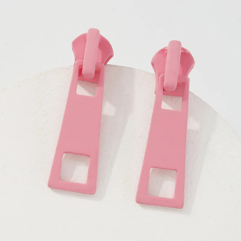 Unisex Geometric Zipper Stud Earrings for Women Men Fashion Jewelry