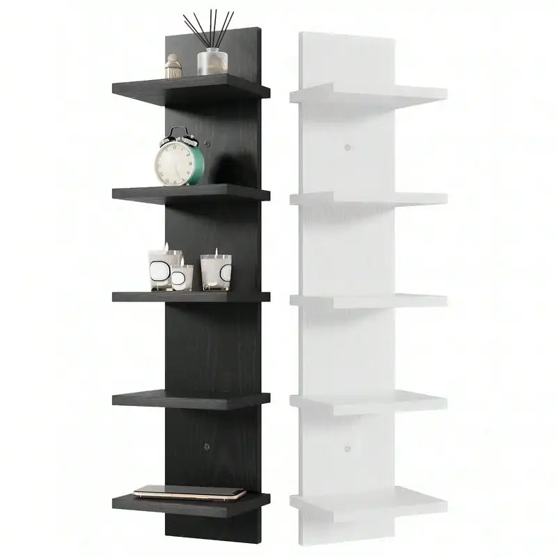 5-Tier Floating Wall Shelf - Space Saving Wall Mounted Organizer for Bedroom Living Room Office Black/Brown