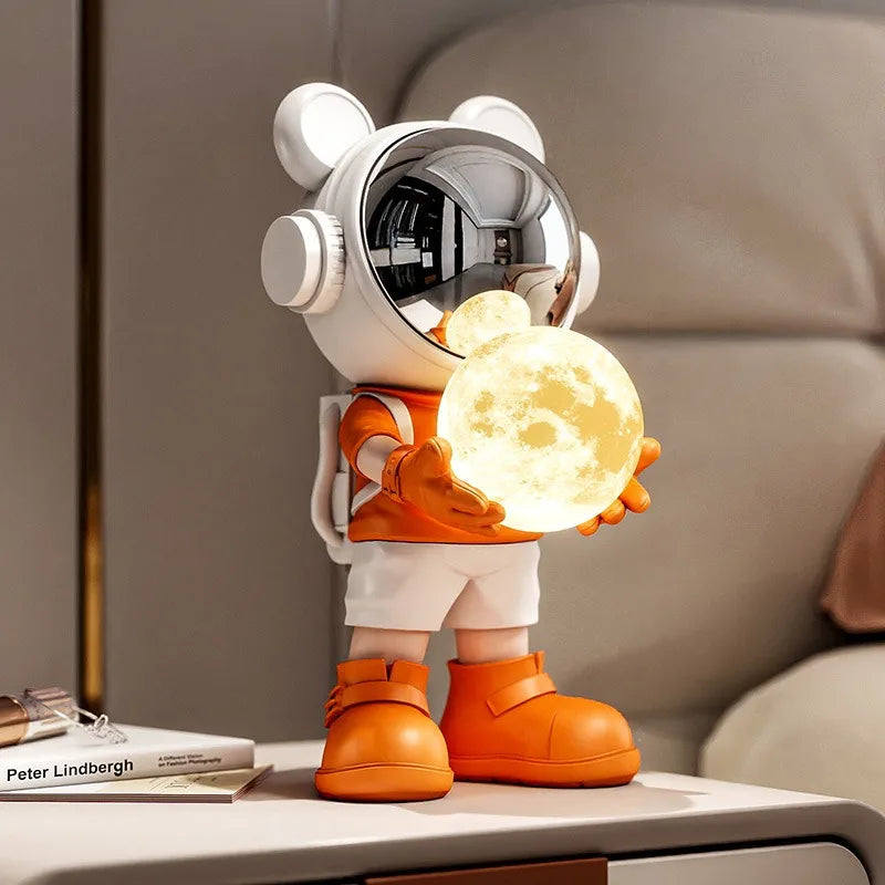 Astronaut LED Night Light - Modern Space Decor Figurine for Shelf Desk or Cabinet