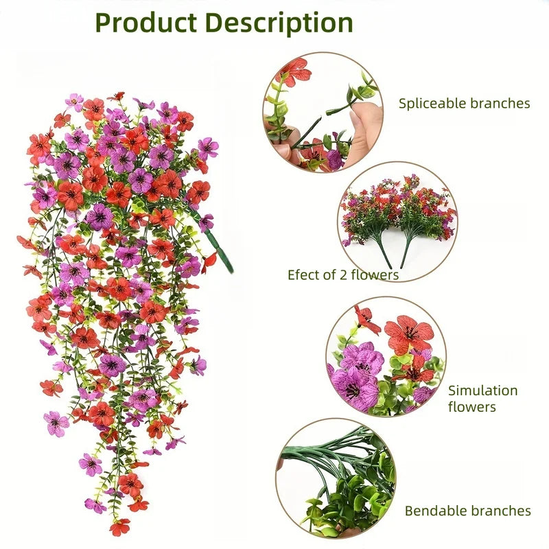 2pcs Hanging Artificial Flower Plants for Outdoor & Indoor Garden Decor