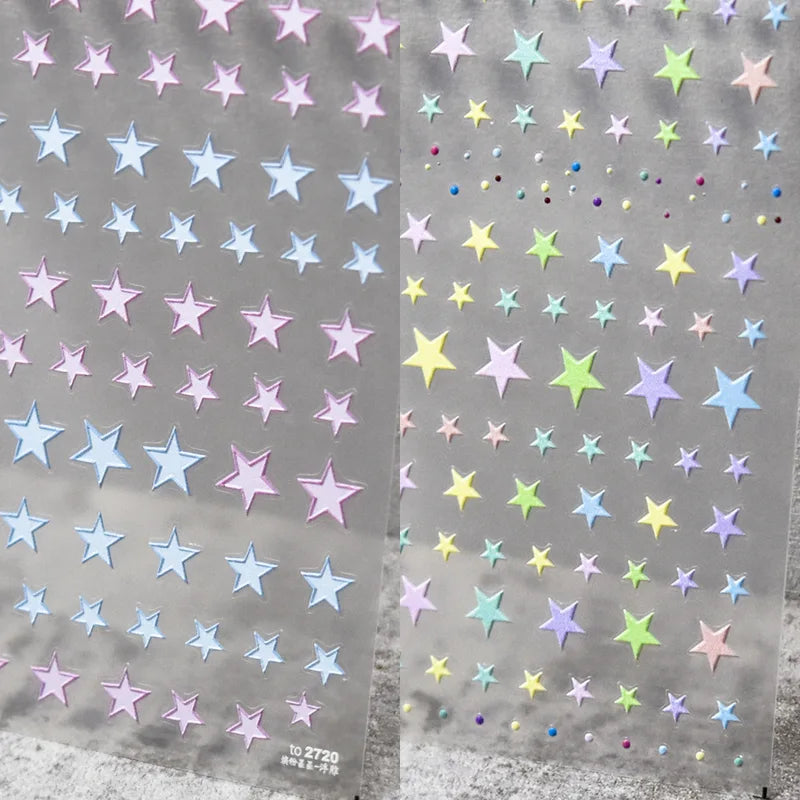 Colorful 5D Star Nail Art Stickers - Self-Adhesive Kawaii Decorations