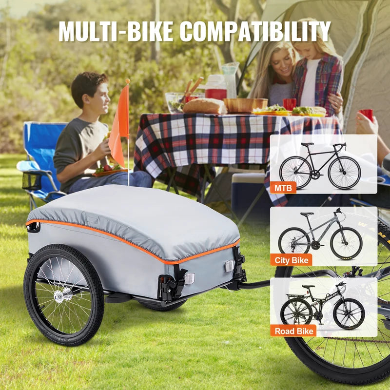 Foldable Bike Cargo Trailer 100lb Capacity Waterproof Cover for 22-28 Inch Bikes