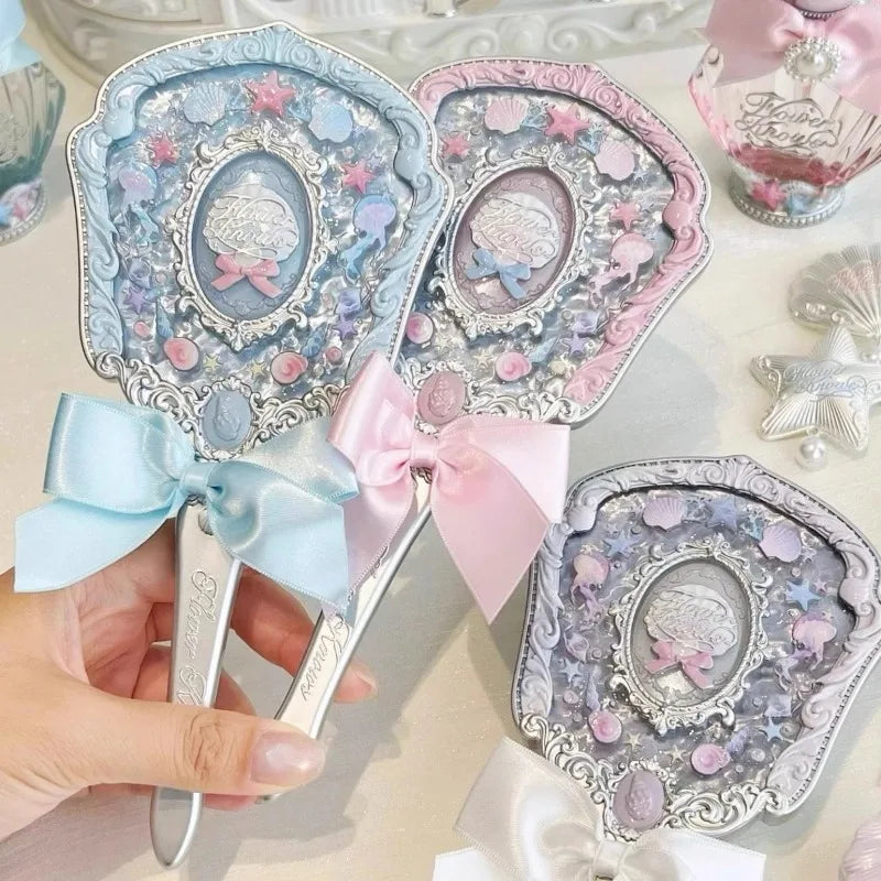 Flower Knows Hand Mirror Mermaid Design Limited White Blue Pink Fairy Mirror Handheld Cosmetic Mirror