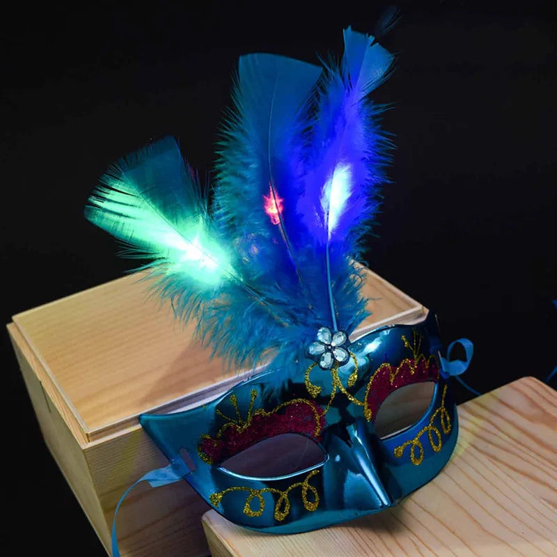 Feather LED Glowing Mask for Masquerade Carnival Halloween Party Costume
