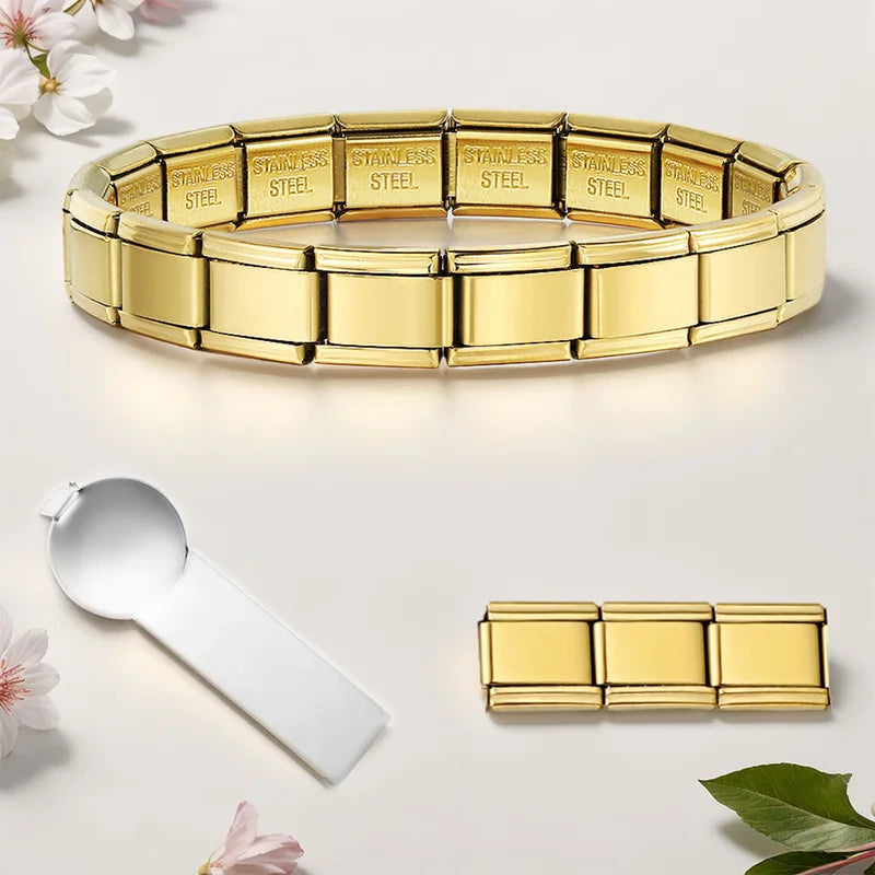 Women Men Stainless Steel Bangles Charms Jewelry Bracelets - Gold & Green Variants