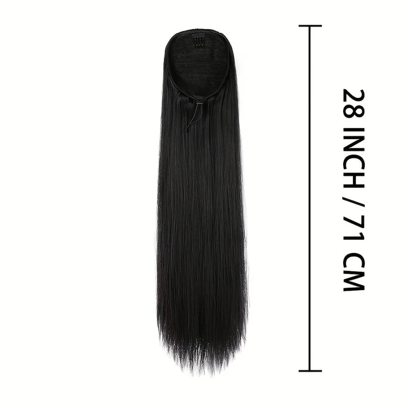 Long Straight Ponytail Hair Extension Synthetic Drawstring Heat-Resistant for Women