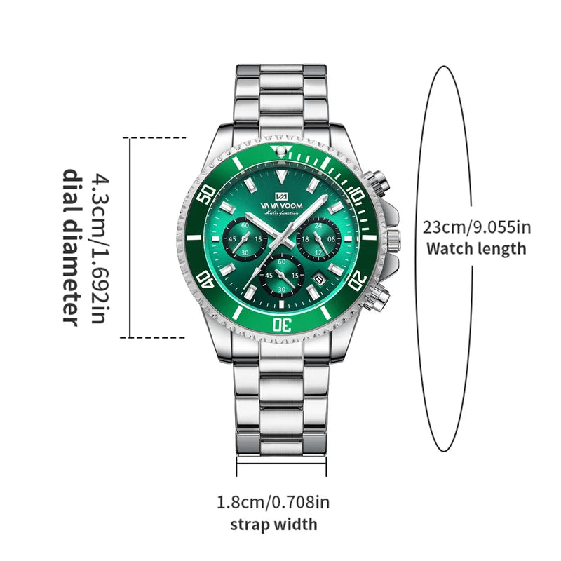 Men's Multifunctional Quartz Watch - Luxury Water-Resistant Diver Style Stainless Steel Wristwatch