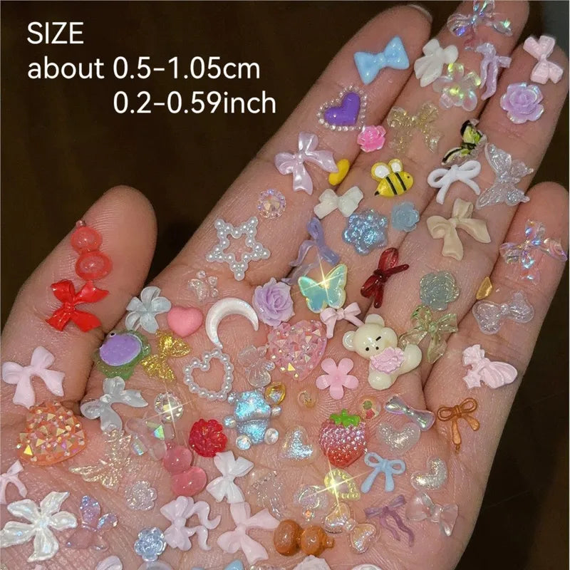 50g Assorted Bow Flower Pearl Nail Art Rhinestones - Manicure Decorations
