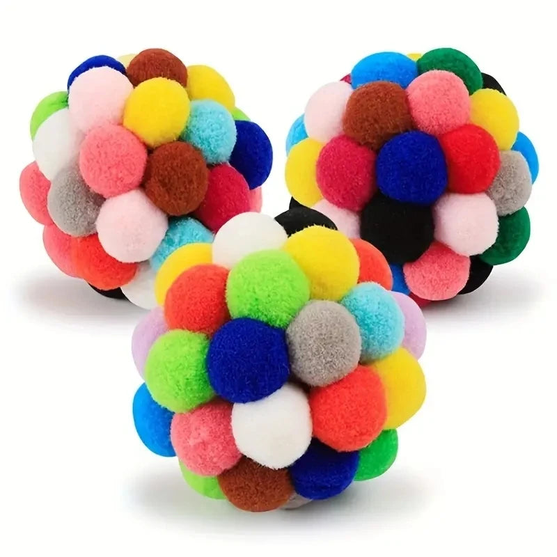 Colorful Plush Ball Cat Toy Set - Self-Playing Woolen and Bell Balls for Cats