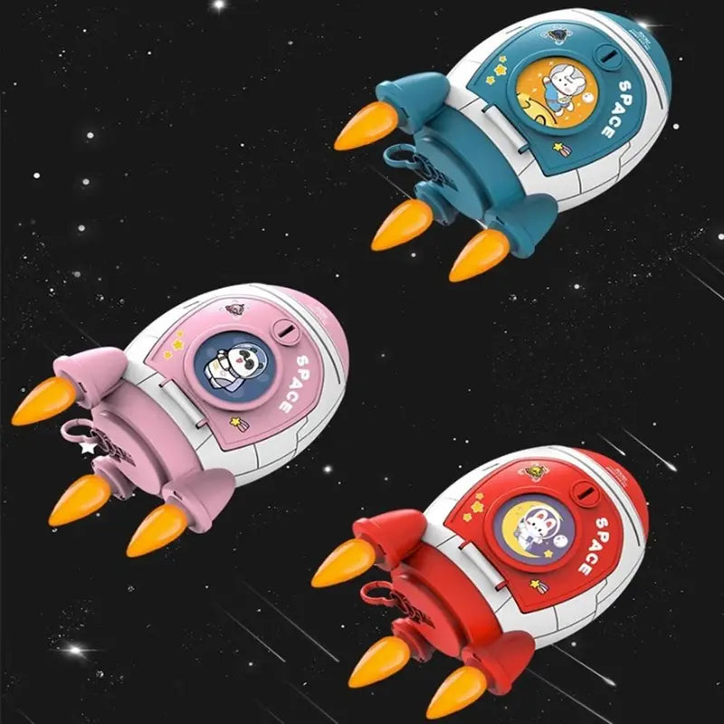Children's Space Rocket Piggy Bank with Sticker Accessories - Multi-Color Plastic Coin Bank for Kids