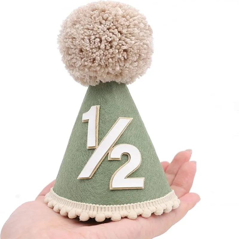 Half Birthday Party Hat for Baby Boy Girl - Green Pink Photo Prop & Decoration