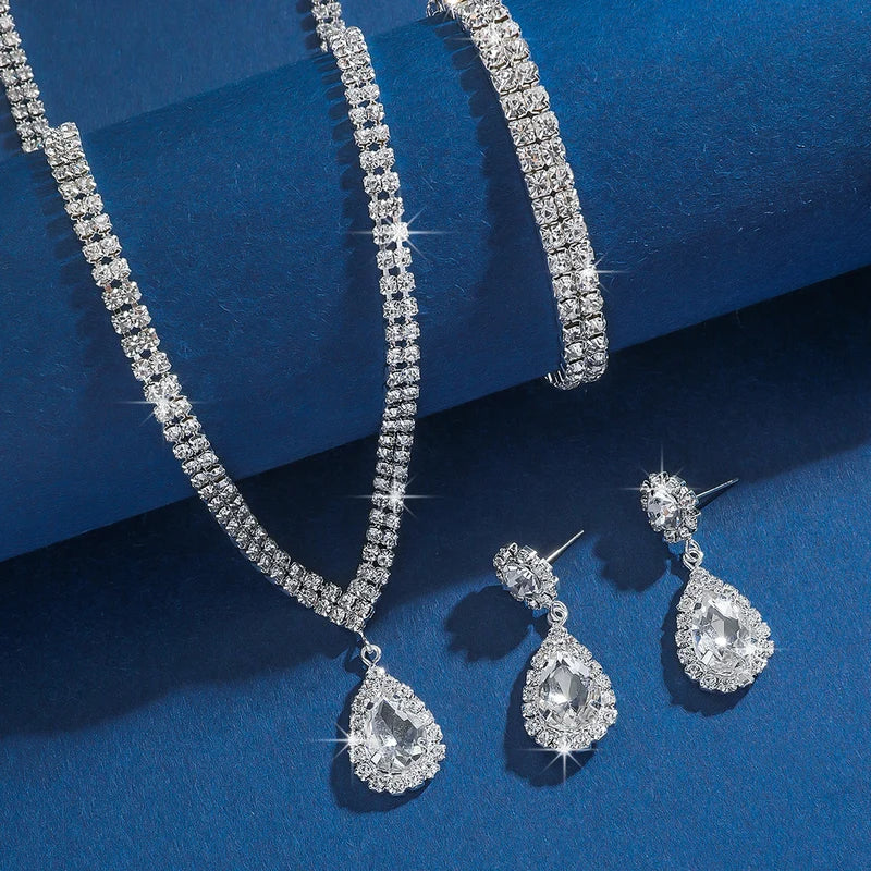 Wedding Jewelry Set Women Claw Chain Water Drop Necklace Earrings Bracelet