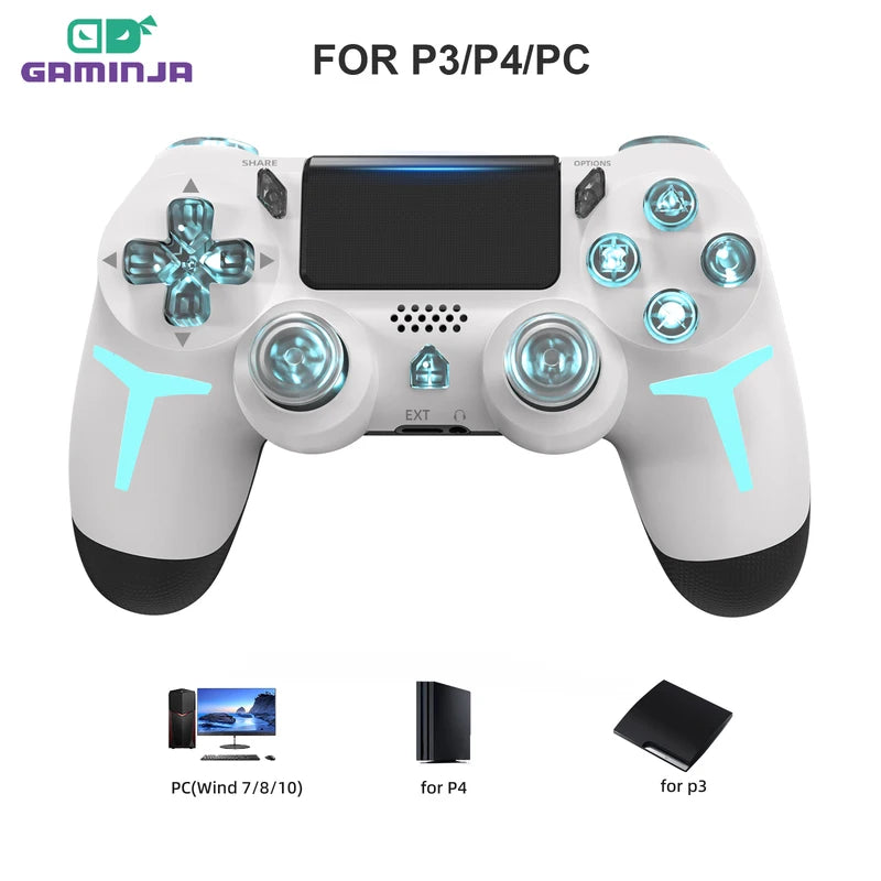 Wireless Game Controller for PS4, PS3, PC with RGB Lighting & Bluetooth