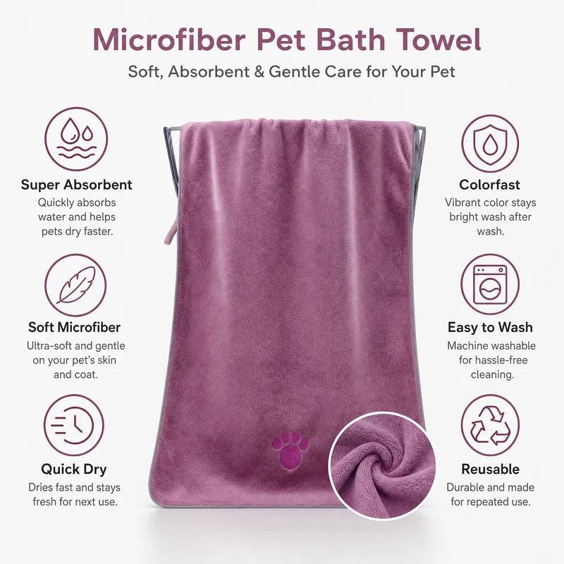 Microfiber Pet Absorbent Towel – Soft, Quick-Drying Dog and Cat Bath Towel