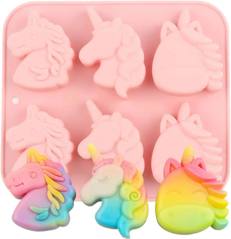 Silicone Unicorn Head Chocolate Mold - 6 Cavities for Candy & Cake Decoration
