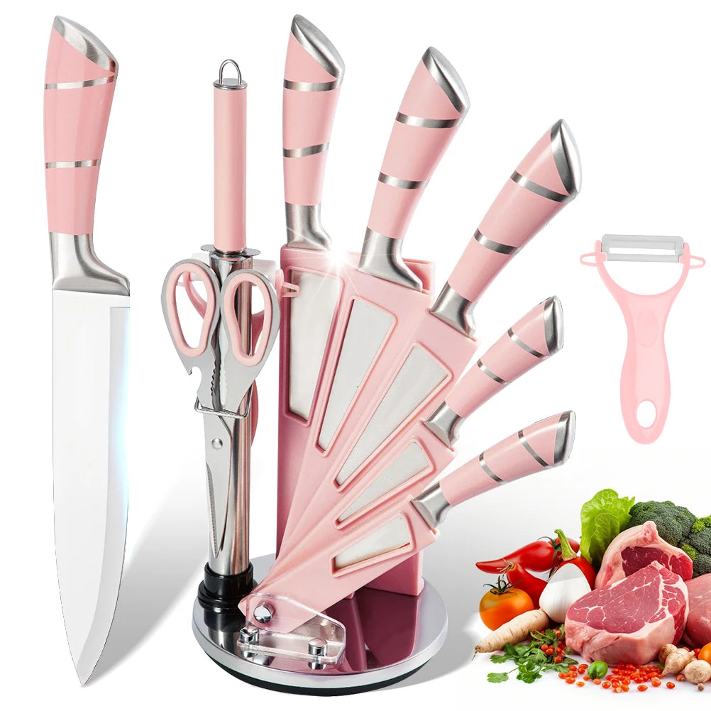 9-Piece Kitchen Knife Set with Stainless Steel Blades & Sharp Meat, Bread, Fruit Knives