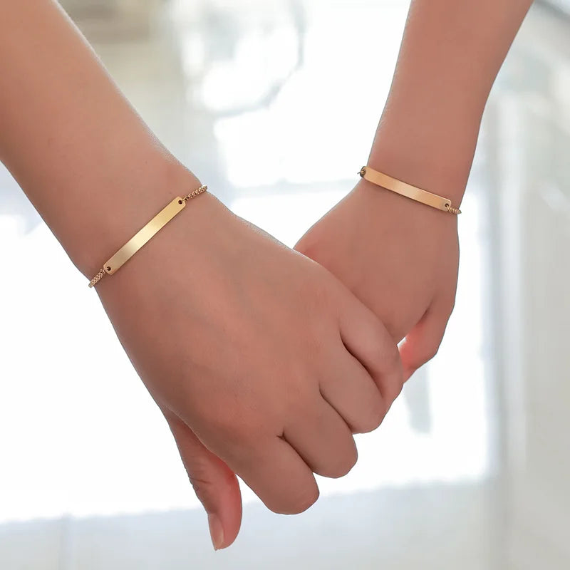 Unisex Punk Couple Bracelets Stainless Steel Gold Plated Bar Cuff Jewelry