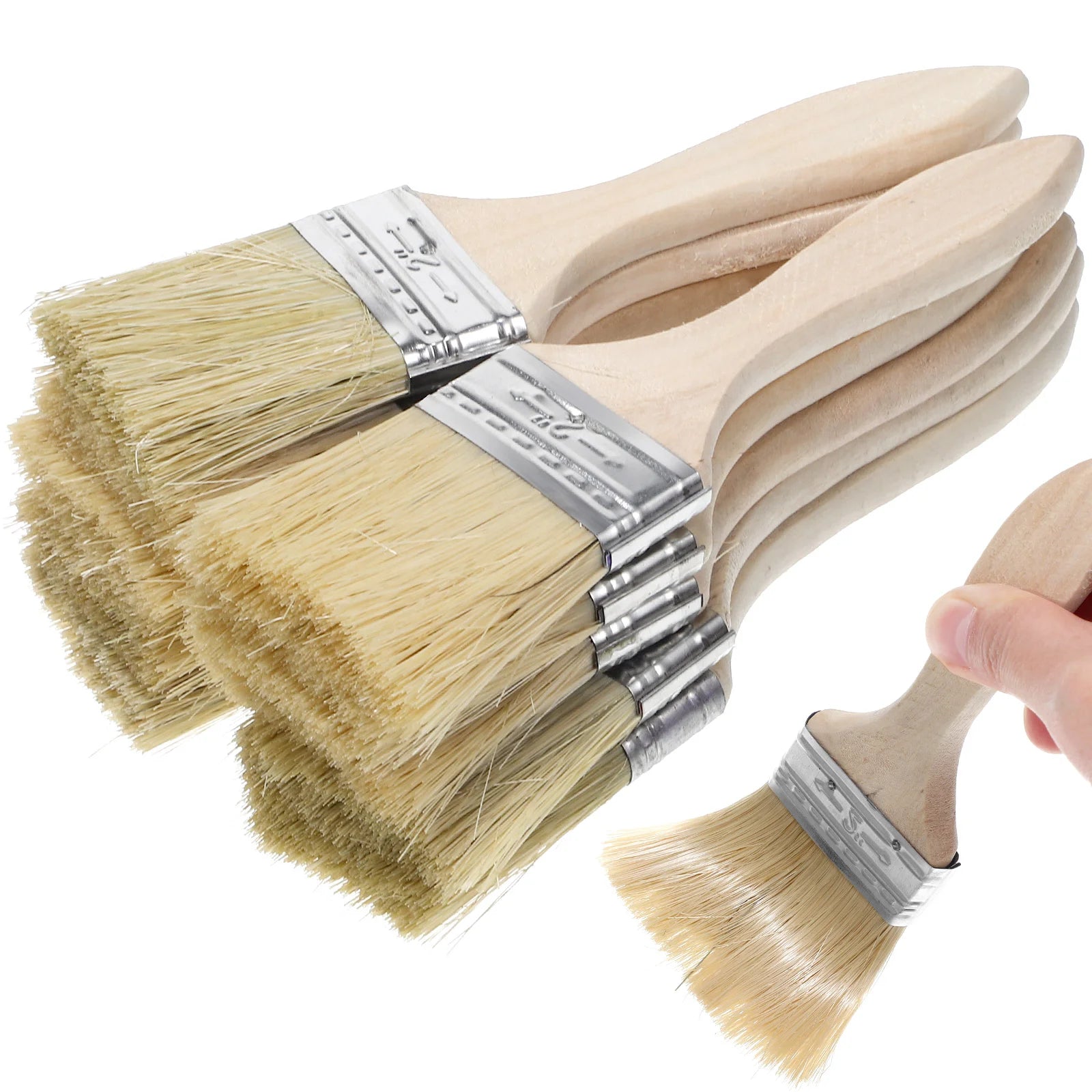 10 Pcs Wooden Handle Paint Brush Set - 2 Inch Fine Bristles Wall & Furniture Painting Tools