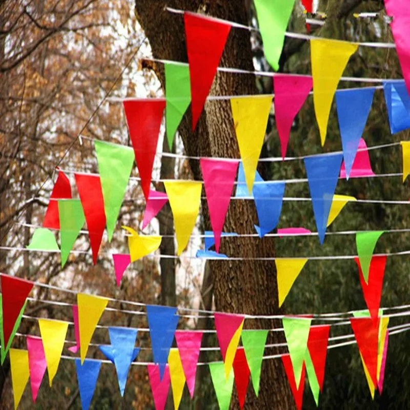 Multi-Color Garden Flag Banners 50m Outdoor Triangle Flags for Festivals & Parties