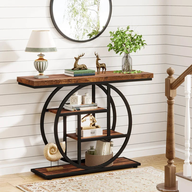 4-Tier Industrial Console Table with Shelves for Entryway Living Room