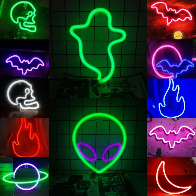Halloween Bat Neon Wall Decor LED Sign Party Gift USB or Battery Powered