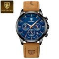 Luxury Waterproof Chronograph Men's Watch with Luminous Date and Leather Strap