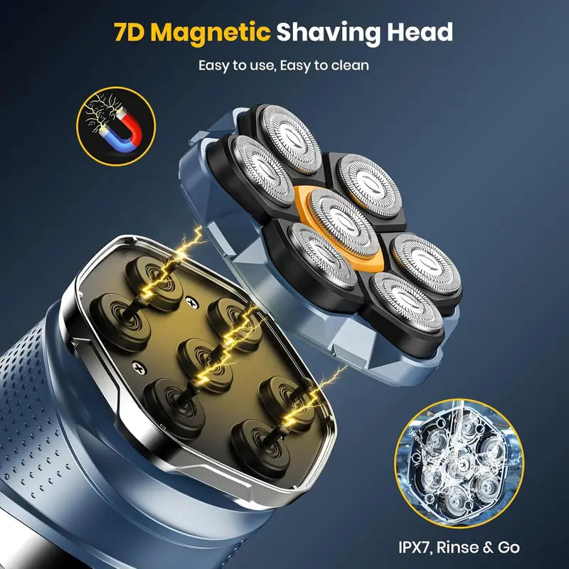 7D Magnetic Head Shaver for Bald Men Waterproof Electric Razor Wet Dry