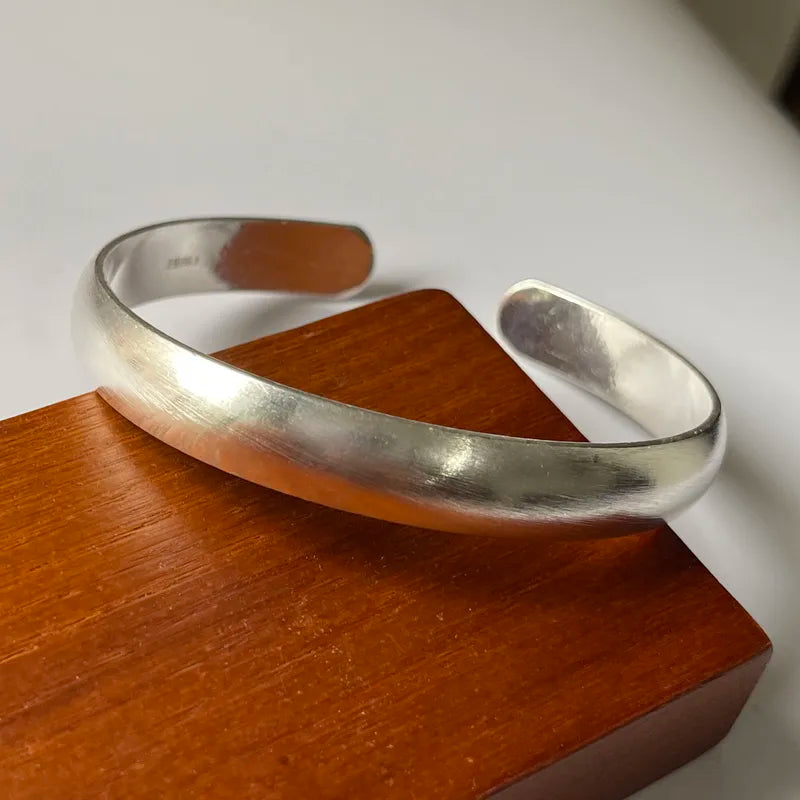 Solid Sterling Silver Retro Bracelet for Women Men Wide Handmade Vintage Jewelry