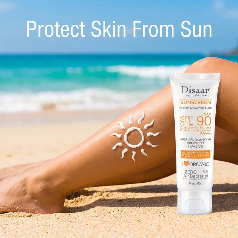 SPF90 PA+++ Oil-Free Sunscreen Cream with Organic Antioxidants & Light Coverage