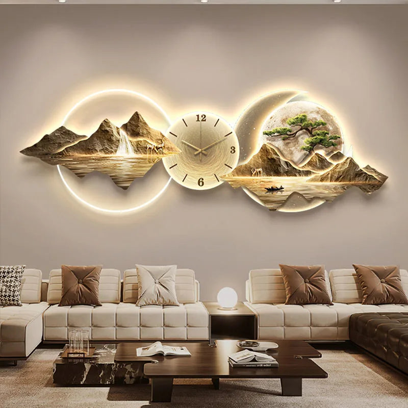 Large Modern Wall Clock - Silent Living Room Wall Art Decor