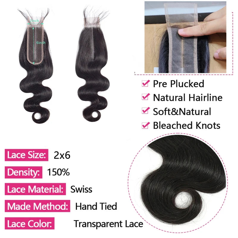 15A Body Wave Human Hair Bundles with Transparent Closure 32 Inch - Natural & Versatile