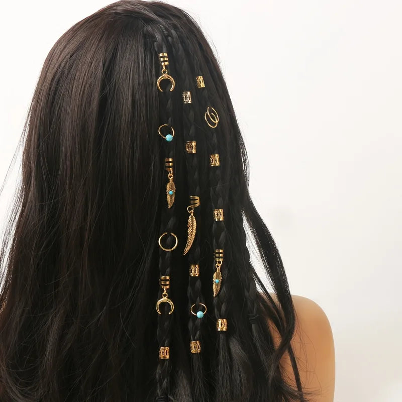 Set of 31 Turquoise Dreadlock Hair Beads and Rings for Braids - Hippie Style Hair Jewelry