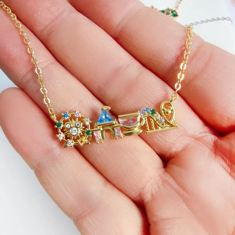Colorful Zircon Pendant Necklace for Girls - Amusement Park Castle & Vegetable Charm Jewelry Gift