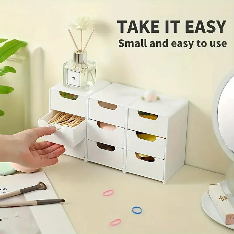 3-Tier Plastic Cosmetic Storage Box Organizer with Drawers for Jewelry & Office Supplies