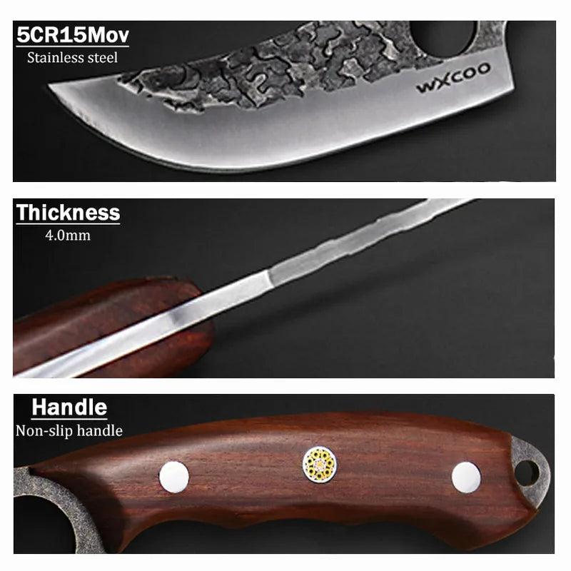 3-Piece Stainless Steel Boning and Kitchen Knives Set - Sharp, Handcrafted, Non-Slip Handles