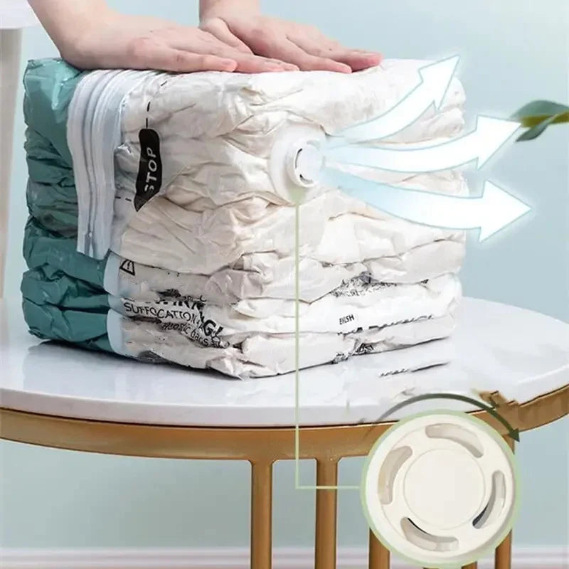 Large No Pump Vacuum Storage Bags for Clothes & Blankets - Space Saving Compression Bags