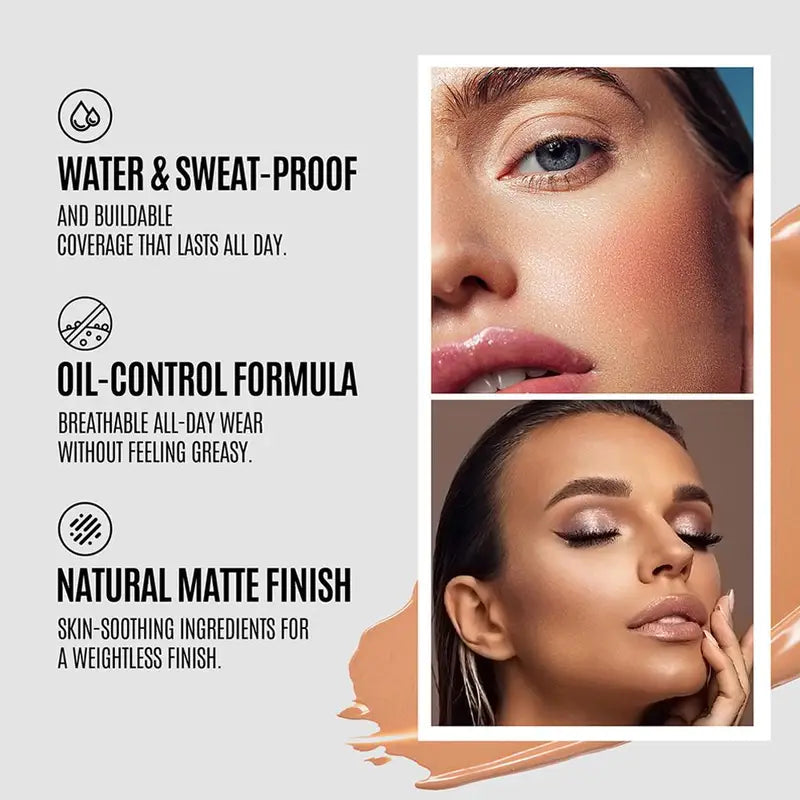 Long Lasting Matte Full Coverage Liquid Foundation - Natural Concealer Makeup