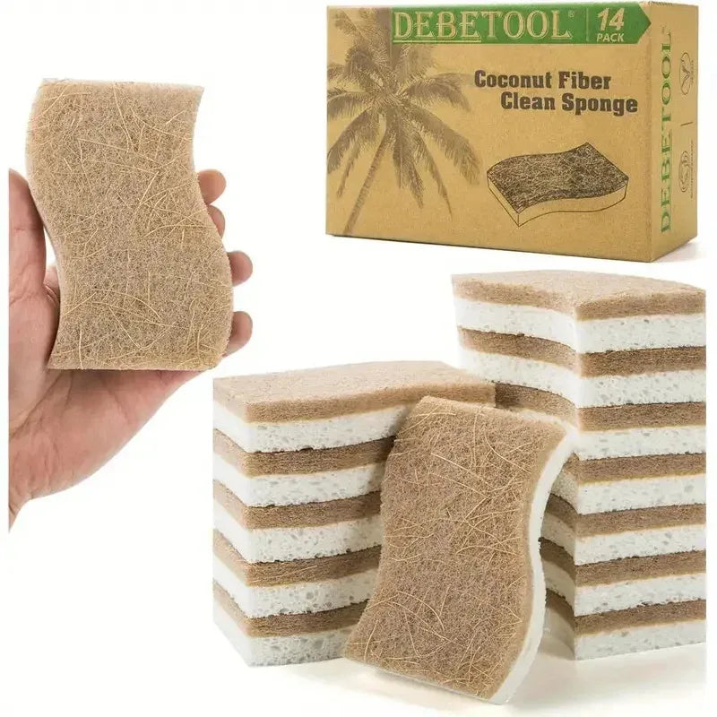 Natural Kitchen Sponge Pack - Cellulose and Coconut Scrubber for Dishes, 6 or 12 Pcs