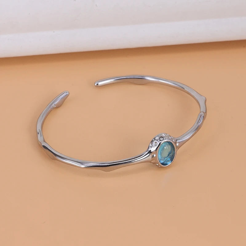 Sterling Silver Blue Crystal Bracelets for Women Trendy Irregular Branch Jewelry Gift